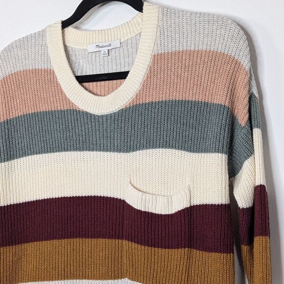 Madewell‎ Thompson Pocket Pullover Striped Knit Crew Neck Sweater Multi Color XS - Picture 3 of 5